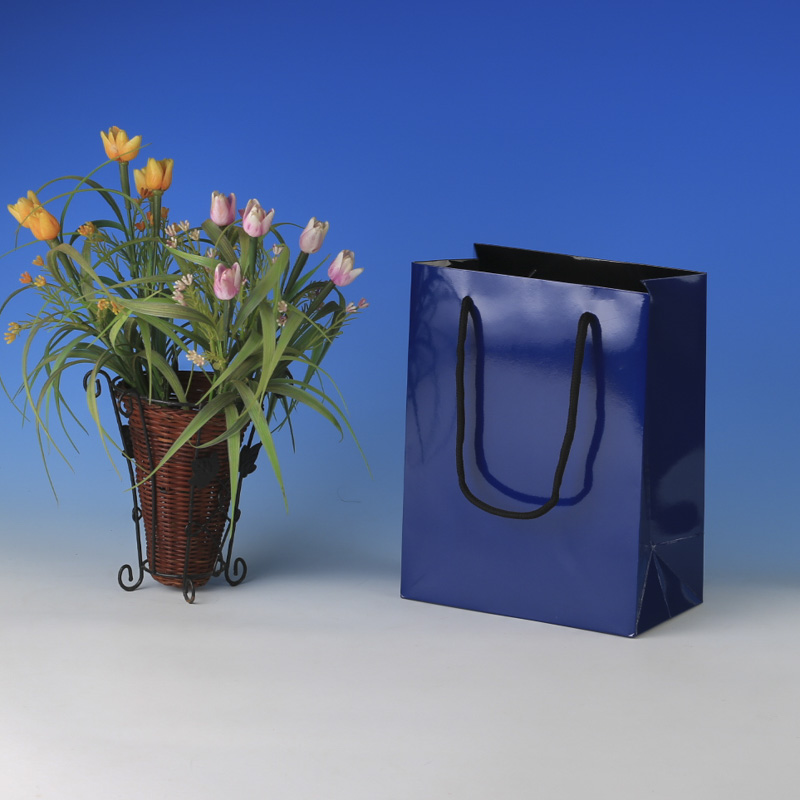 LS6014-Navy Glossy  Small paper Giftbag: Price @US$0.295/MOQ:3,000pcs